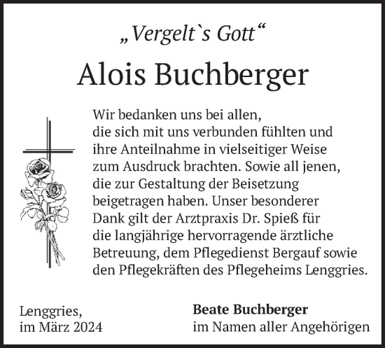 Traueranzeige von Alois Buchberger von merkurtz