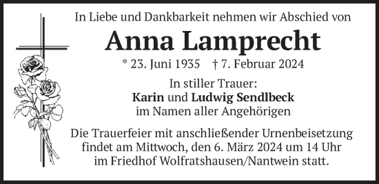 Traueranzeige von Anna Lamprecht von merkurtz
