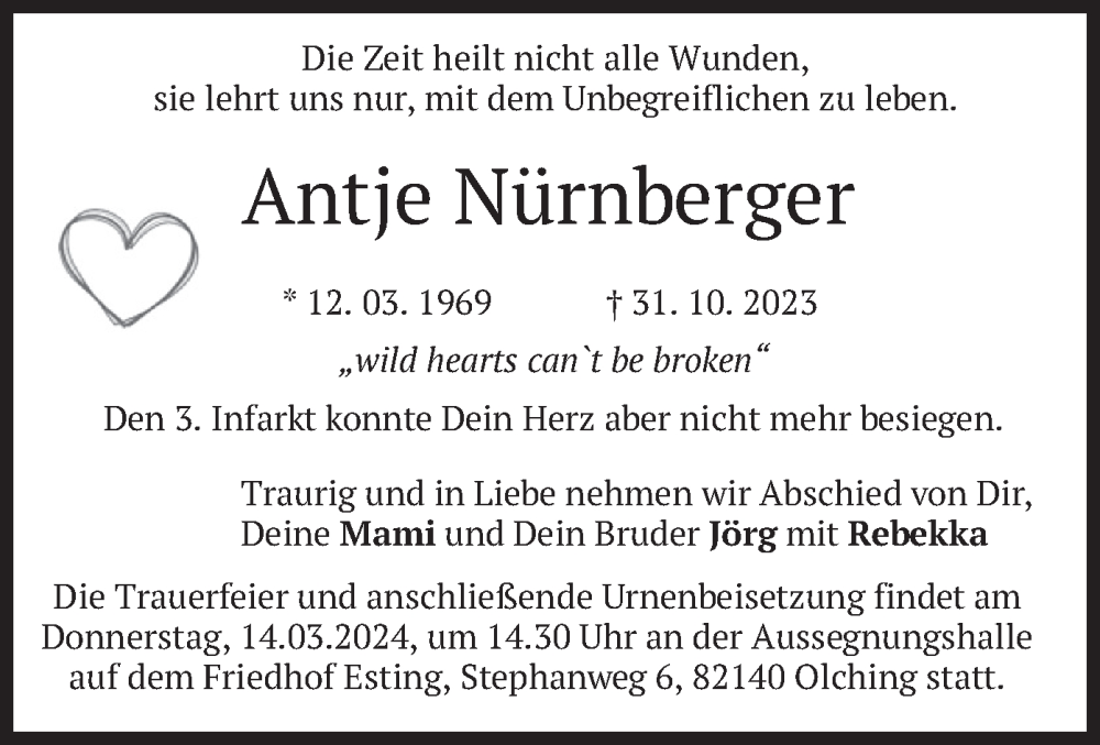  Traueranzeige für Antje Nürnberger vom 09.03.2024 aus merkurtz