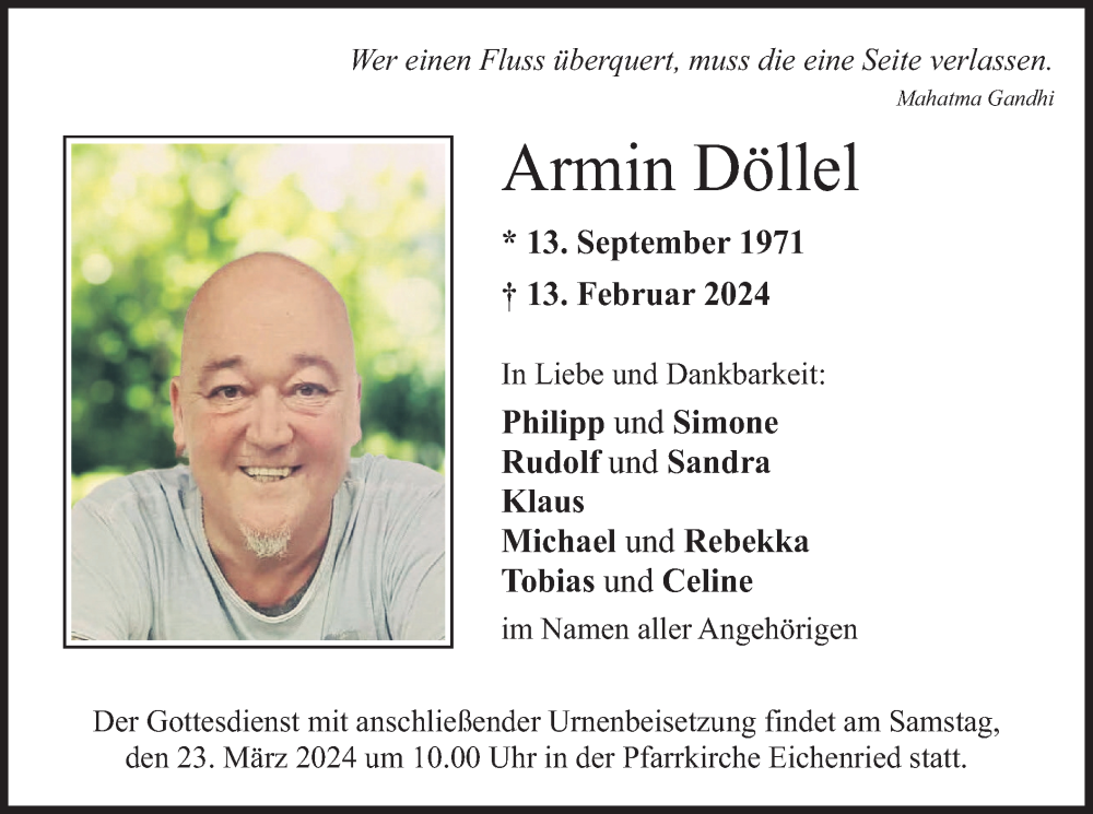  Traueranzeige für Armin Döllel vom 09.03.2024 aus merkurtz
