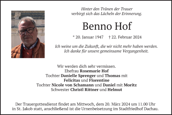 Traueranzeige von Benno Hof von merkurtz