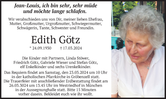 Traueranzeige von Edith Götz