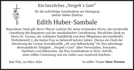 Traueranzeige von Edith Huber-Sambale von merkurtz
