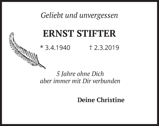 Traueranzeige von Ernst Stifter von merkurtz