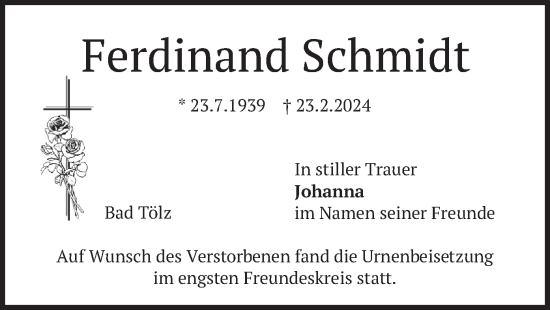 Traueranzeige von Ferdinand Schmidt von merkurtz