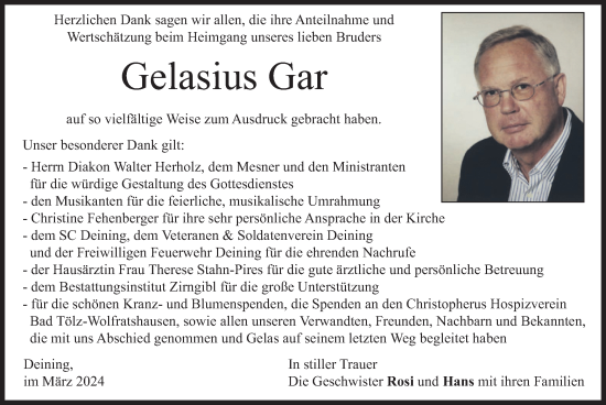 Traueranzeige von Gelasius Gar von merkurtz