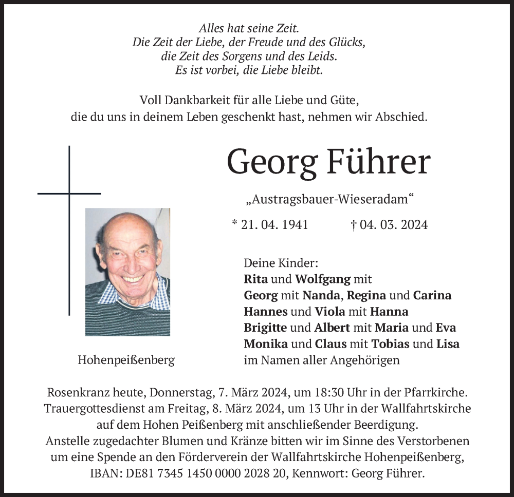  Traueranzeige für Georg Führer vom 07.03.2024 aus merkurtz