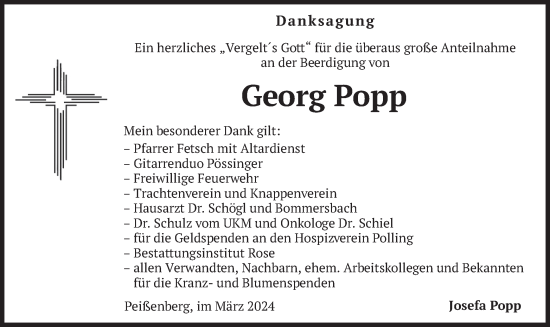 Traueranzeige von Georg Popp von merkurtz