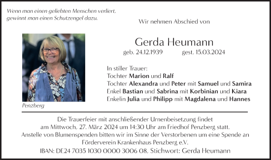 Traueranzeige von Gerda Heumann von Das Gelbe Blatt Penzberg