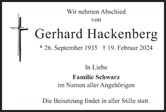 Traueranzeige von Gerhard Hackenberg von merkurtz