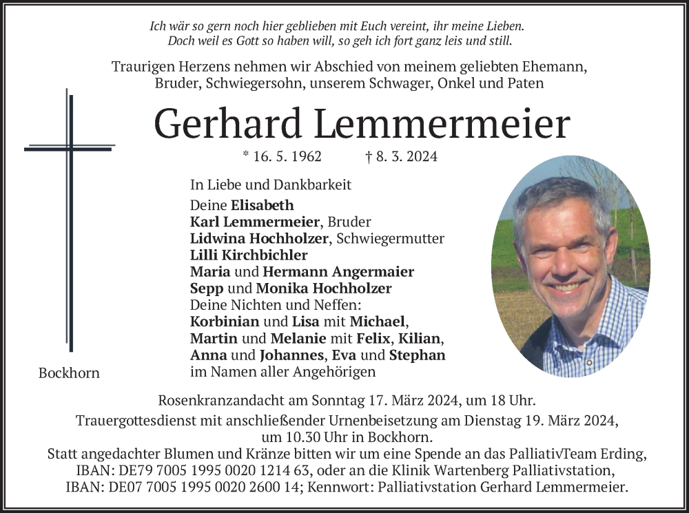  Traueranzeige für Gerhard Lemmermeier vom 16.03.2024 aus merkurtz