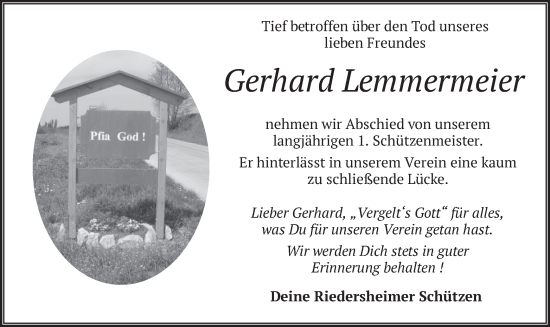 Traueranzeige von Gerhard Lemmermeier von merkurtz