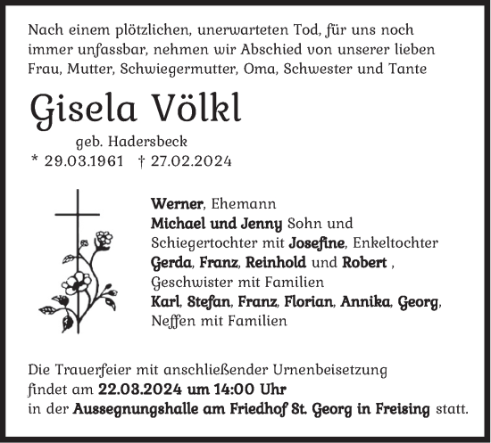 Traueranzeige von Gisela Völkl von merkurtz