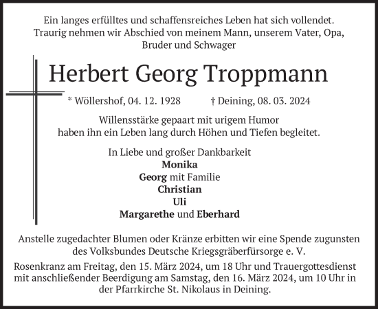 Traueranzeige von Herbert Georg Troppmann von merkurtz