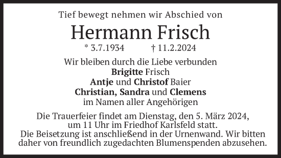 Traueranzeige von Hermann Frisch von merkurtz
