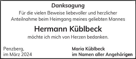 Traueranzeige von Hermann Küblbeck von Das Gelbe Blatt Penzberg