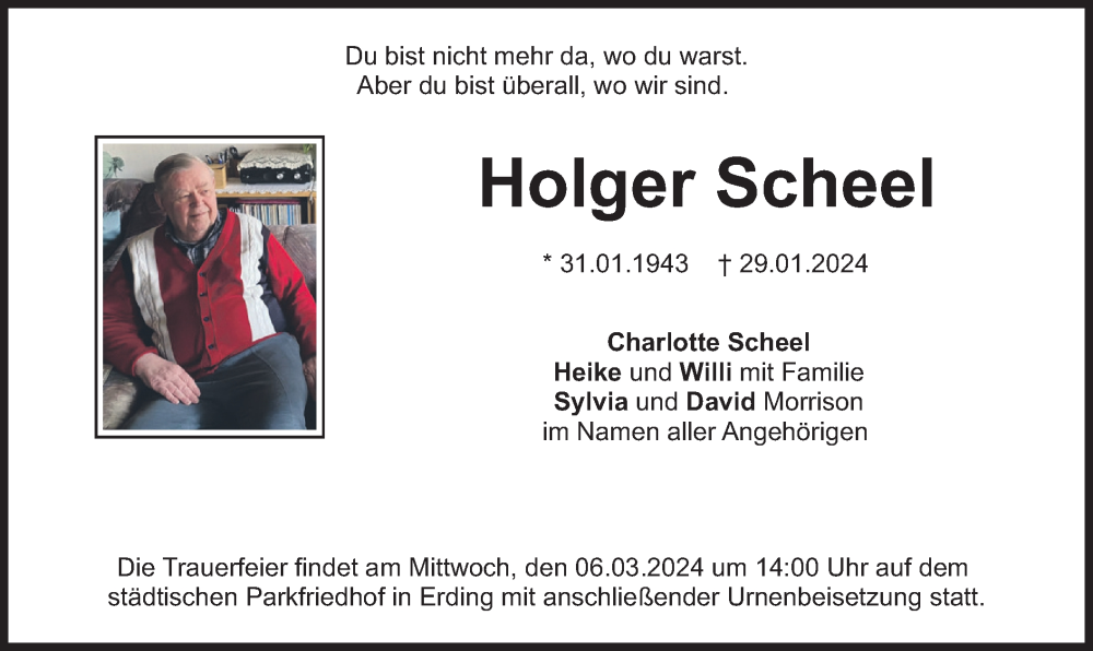  Traueranzeige für Holger Scheel vom 02.03.2024 aus merkurtz