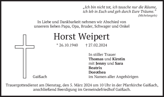 Traueranzeige von Horst Weipert von merkurtz