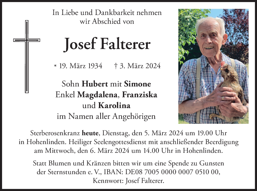  Traueranzeige für Josef Falterer vom 05.03.2024 aus merkurtz