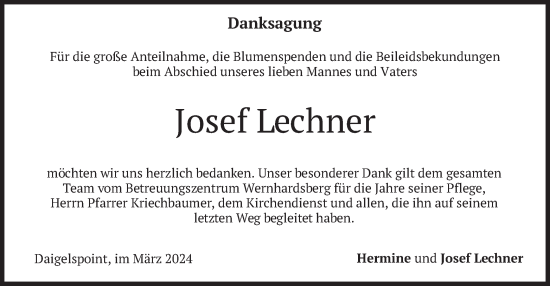 Traueranzeige von Josef Lechner von merkurtz