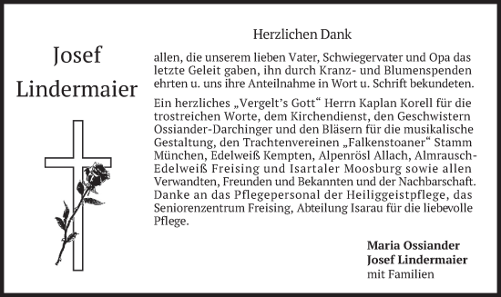 Traueranzeige von Josef Lindermaier von merkurtz