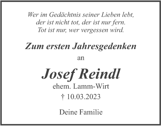 Traueranzeige von Josef Reindl von merkurtz