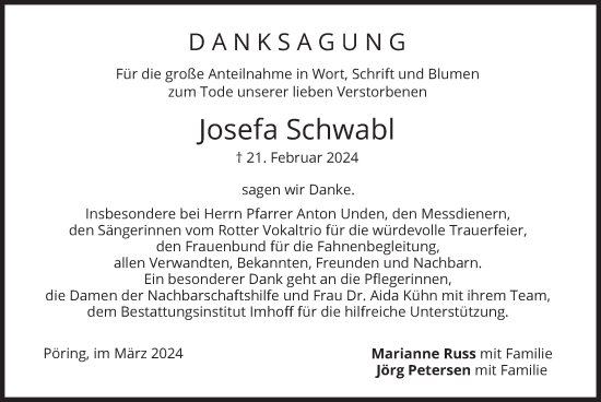 Traueranzeige von Josefa Schwabl von merkurtz