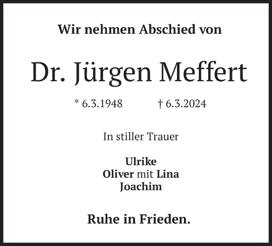Traueranzeige von Jürgen Meffert von merkurtz