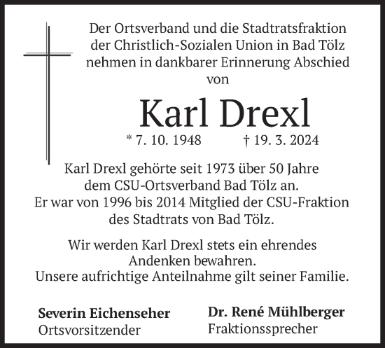 Traueranzeige von Karl Drexl von merkurtz