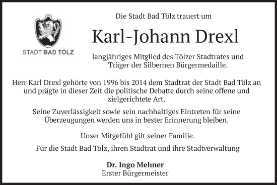 Traueranzeige von Karl-Johann Drexl von merkurtz