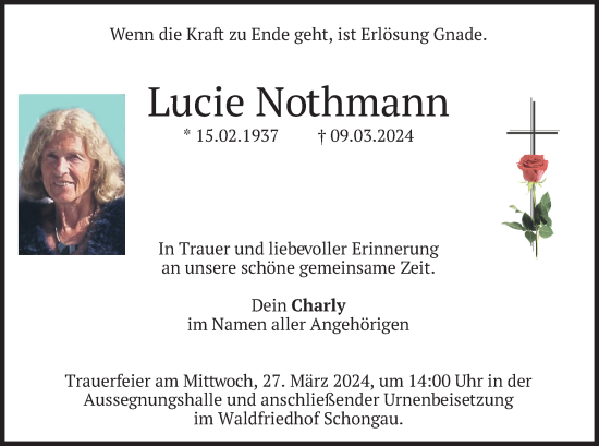 Traueranzeige von Lucie Nothmann von merkurtz