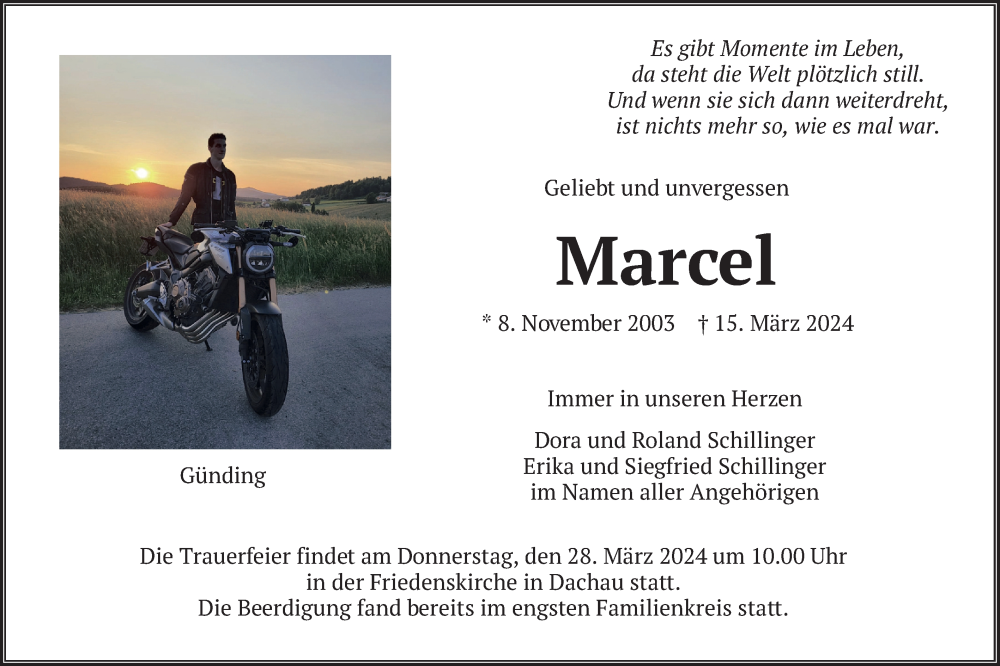  Traueranzeige für Marcel Schillinger vom 23.03.2024 aus merkurtz