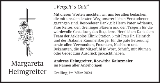 Traueranzeige von Margareta Heimgreiter von merkurtz