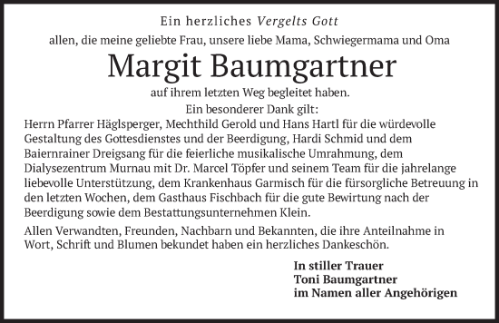 Traueranzeige von Margit Baumgartner von merkurtz
