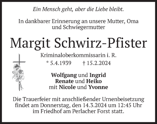 Traueranzeige von Margit Schwirz-Pfister von merkurtz
