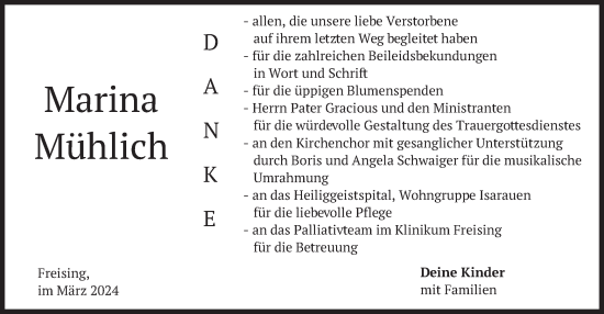 Traueranzeige von Marina Mühlich von merkurtz