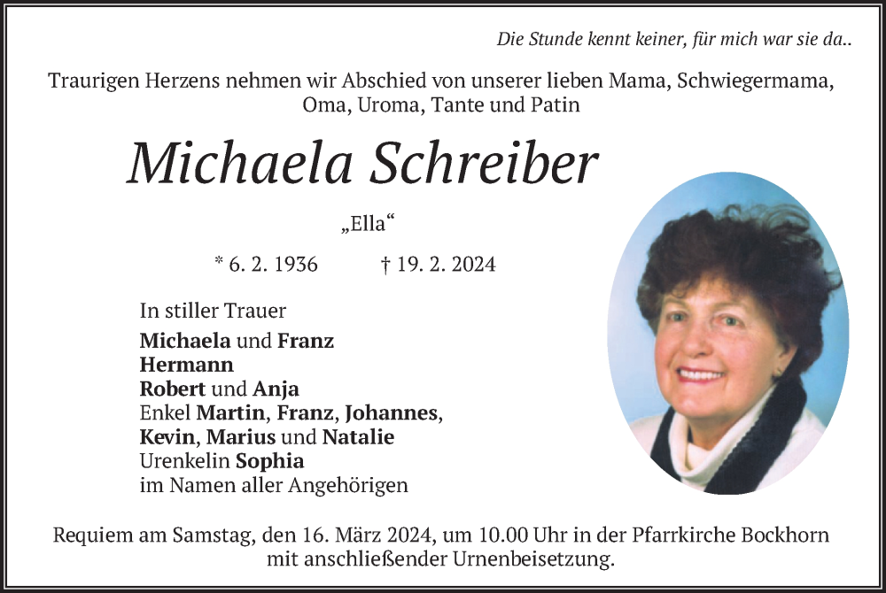 Traueranzeigen Von Michaela Schreiber | Trauer.merkur.de