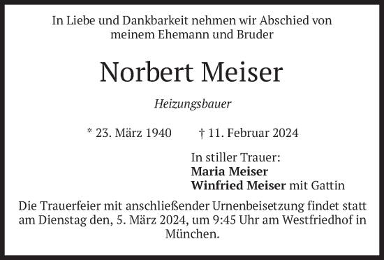 Traueranzeige von Norbert Meiser von merkurtz