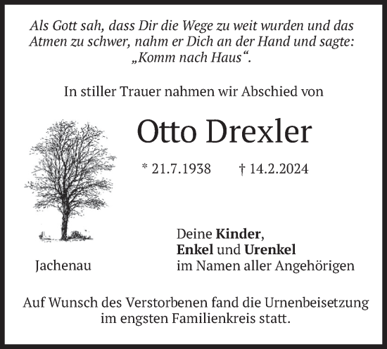 Traueranzeige von Otto Drexler von merkurtz
