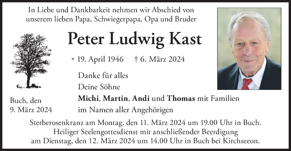  Traueranzeige für Peter Ludwig Kast vom 09.03.2024 aus merkurtz