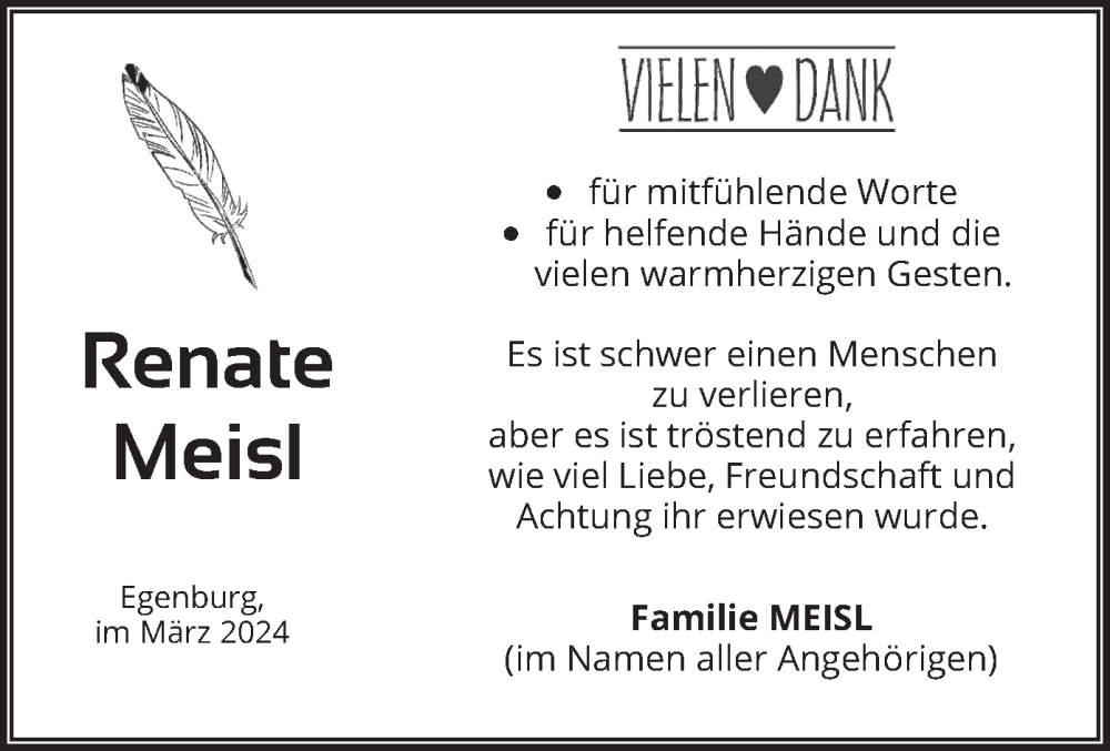  Traueranzeige für Renate Meisl vom 16.03.2024 aus merkurtz