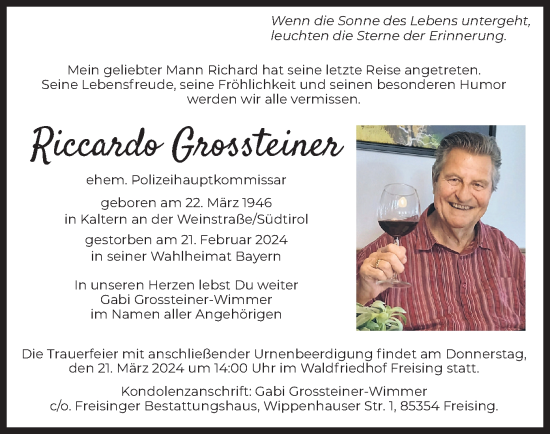 Traueranzeige von Riccardo Grossteiner von merkurtz