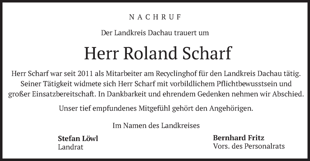  Traueranzeige für Roland Scharf vom 12.03.2024 aus merkurtz