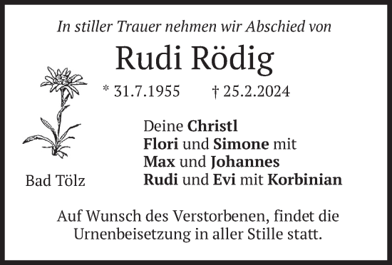 Traueranzeige von Rudi Rödig von merkurtz