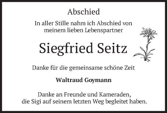 Traueranzeige von Siegfried Seitz von merkurtz