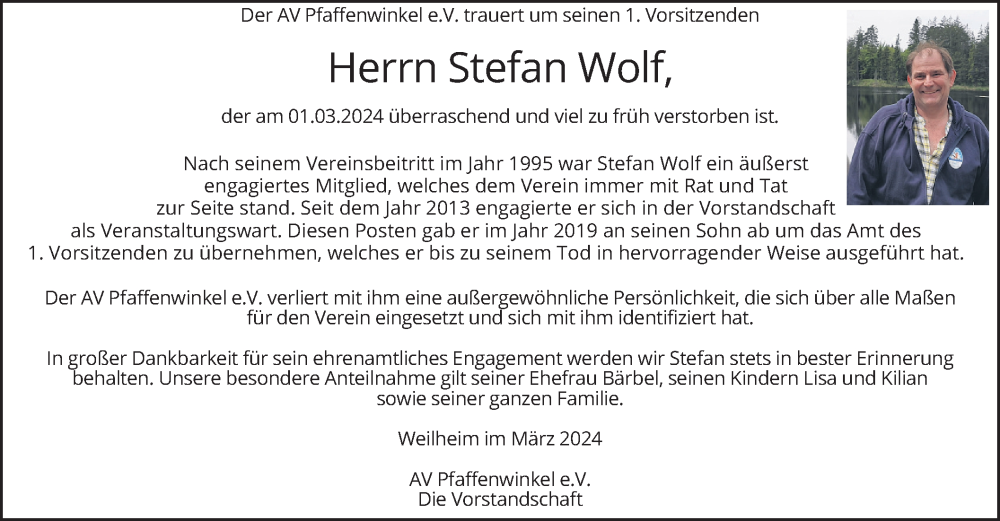  Traueranzeige für Stefan Wolf vom 09.03.2024 aus merkurtz
