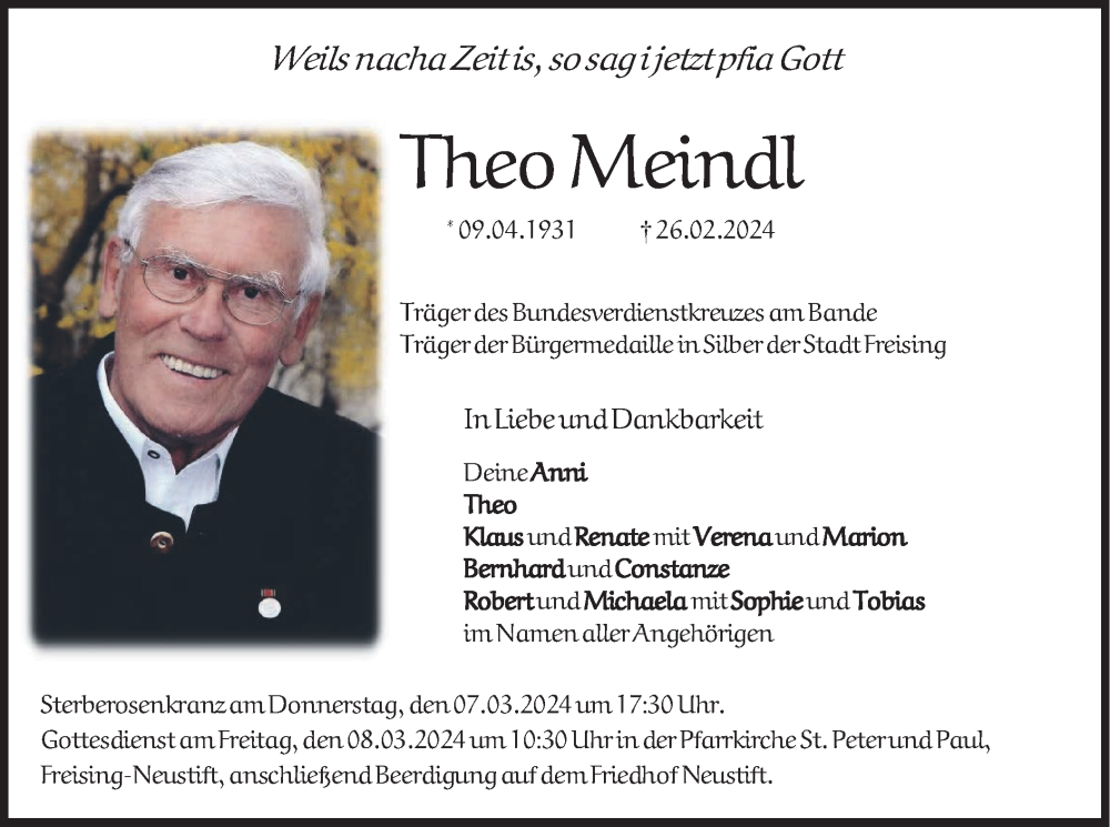  Traueranzeige für Theo Meindl vom 02.03.2024 aus merkurtz