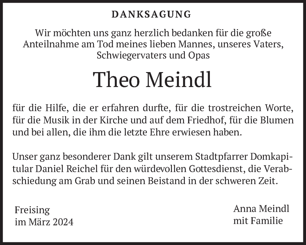  Traueranzeige für Theo Meindl vom 23.03.2024 aus merkurtz