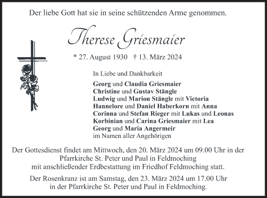 Traueranzeige von Therese Griesmaier von merkurtz