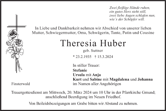 Traueranzeige von Theresia Huber von merkurtz
